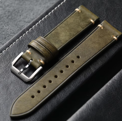 Vintage leather watch strap olive green